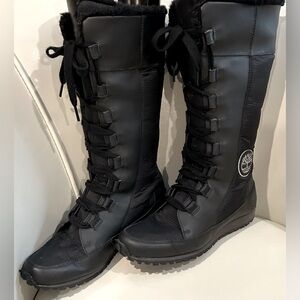 Timberland Grammercy Tall Black LaceUp Boot with Faux Fur Foldover Trim.